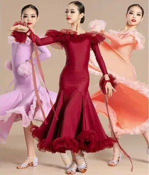 Ballroom Dress with Ruffles and Off the Shoulder Neckline Pra 1458