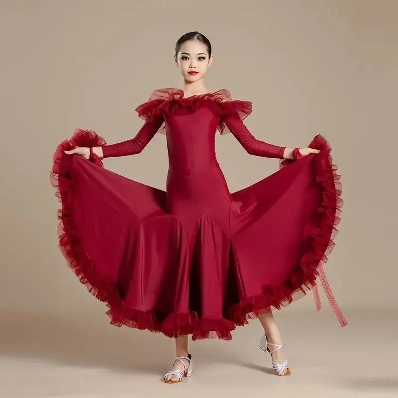Ballroom Dress with Ruffles and Off the Shoulder Neckline Pra 1458