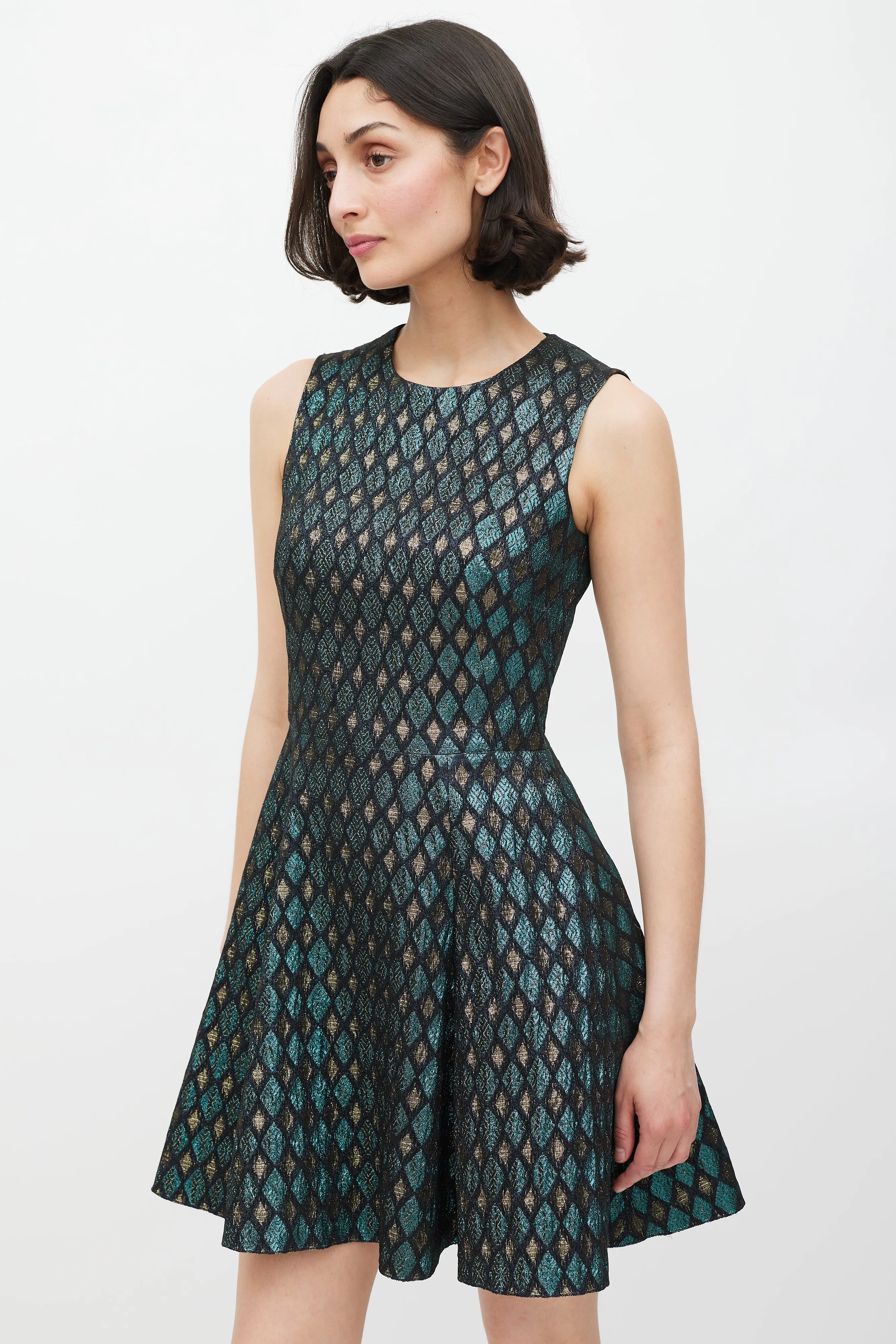 Black Blue & Gold Jacquard Diamond Dress