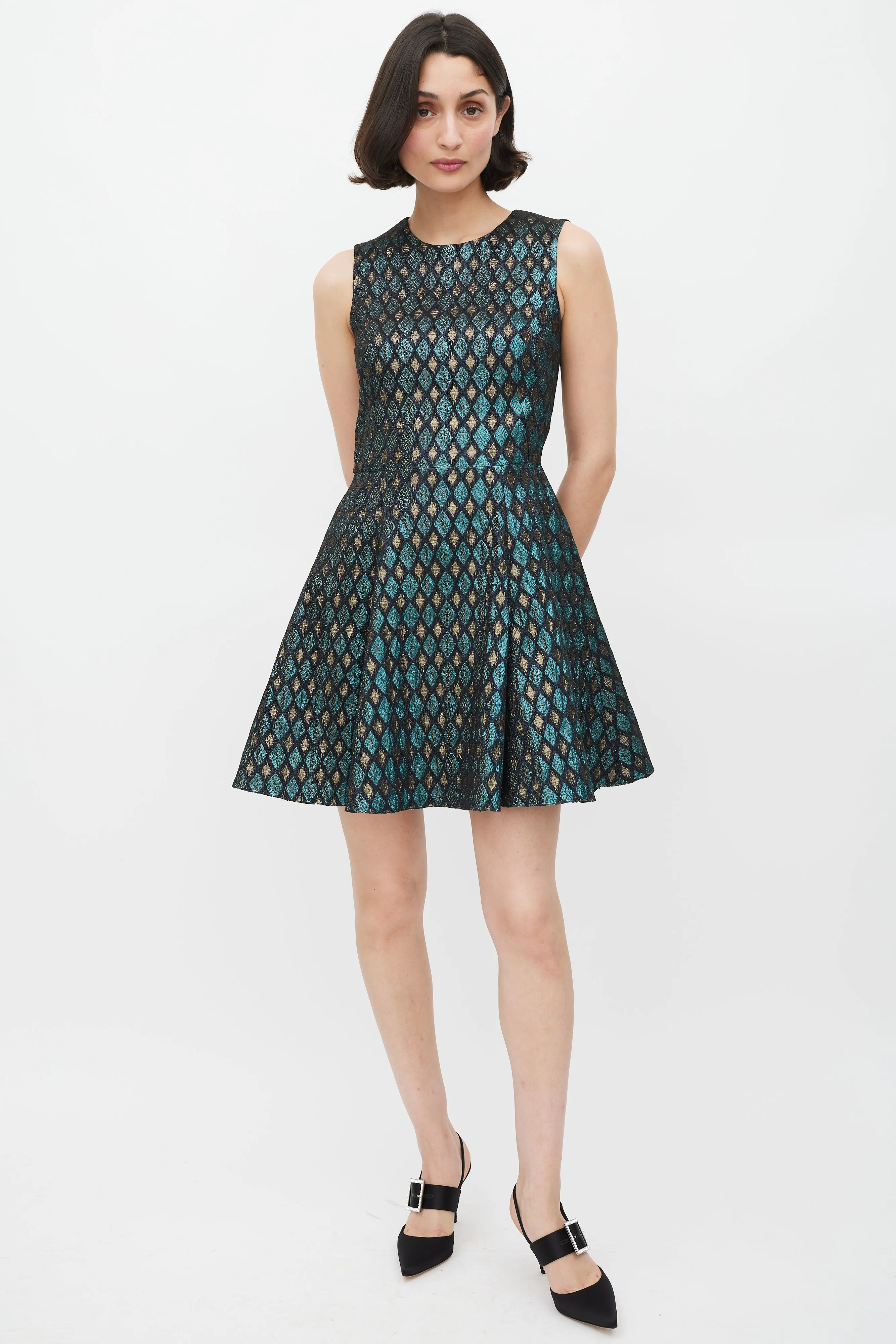 Black Blue & Gold Jacquard Diamond Dress