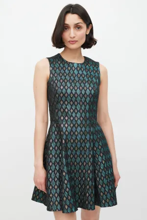 Black Blue & Gold Jacquard Diamond Dress