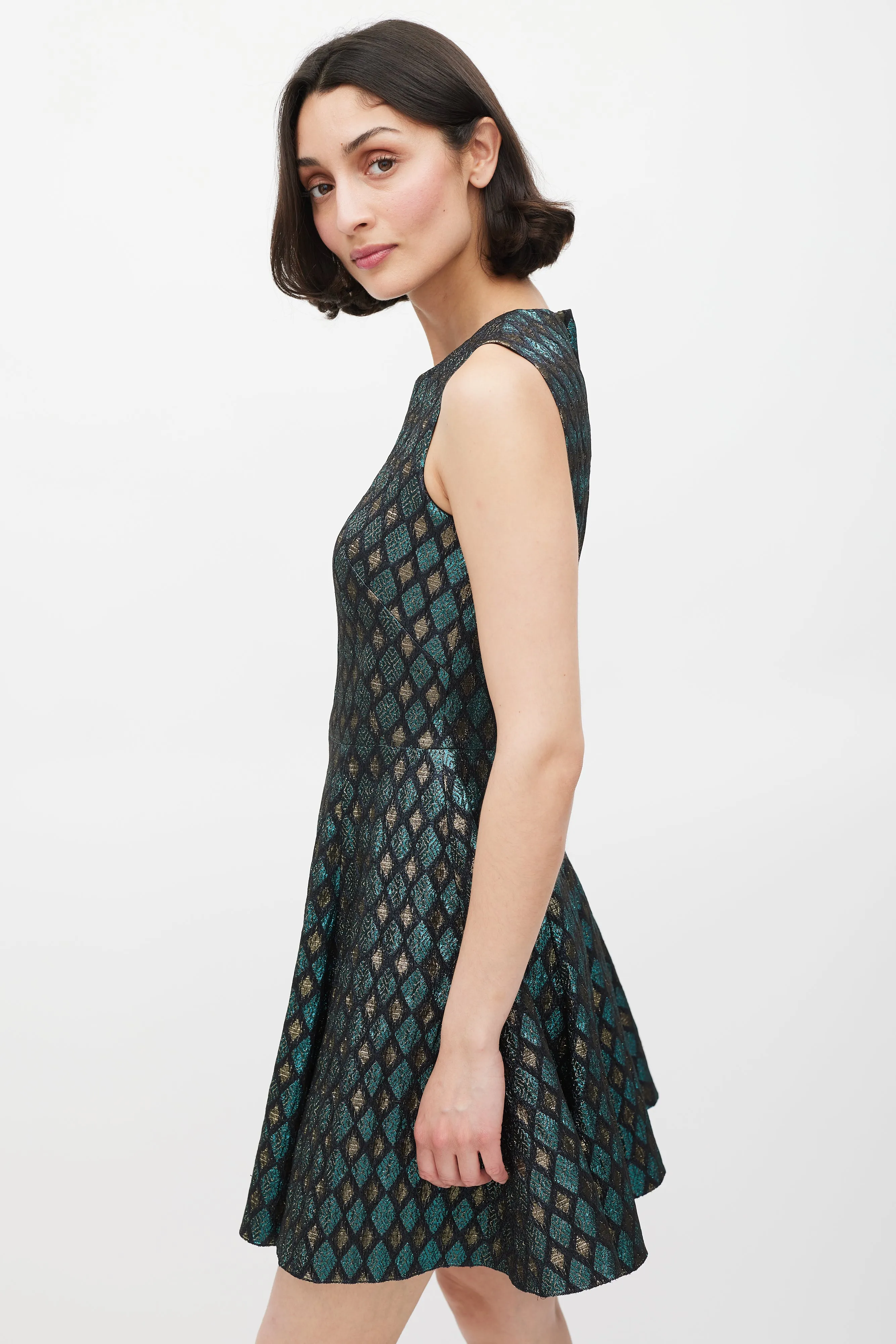 Black Blue & Gold Jacquard Diamond Dress