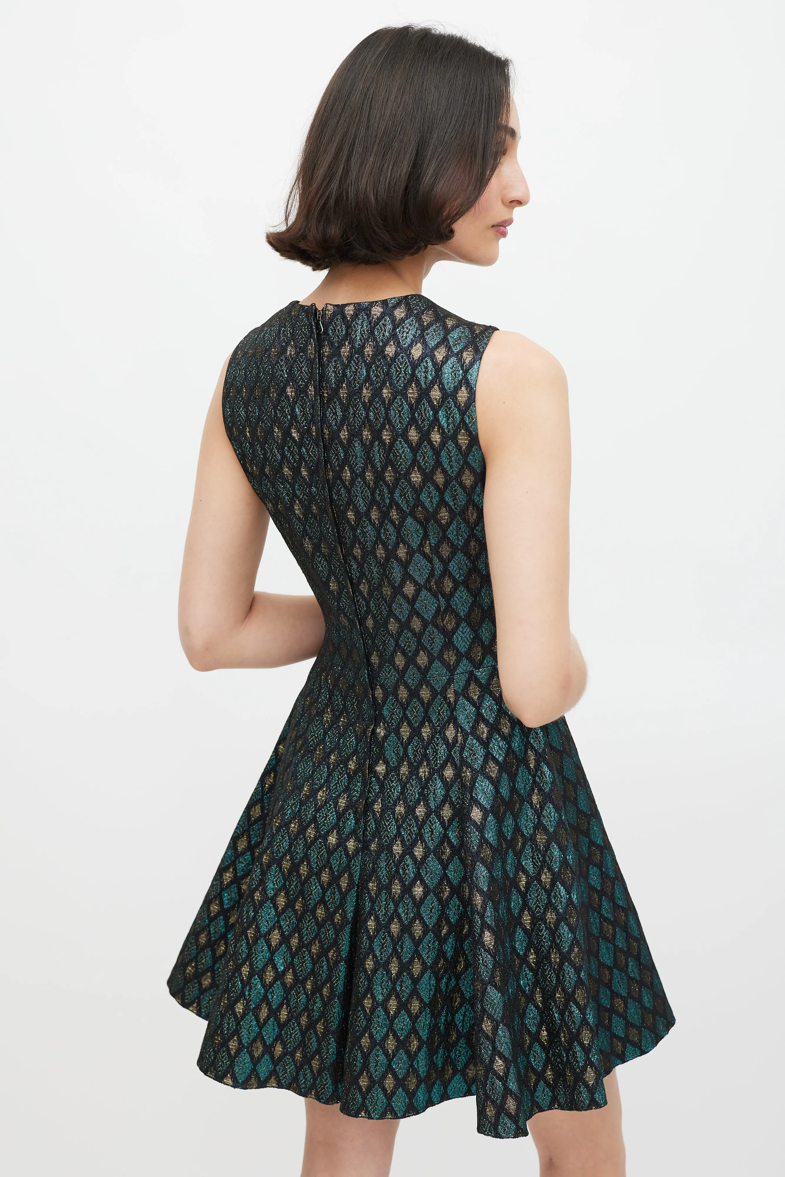 Black Blue & Gold Jacquard Diamond Dress