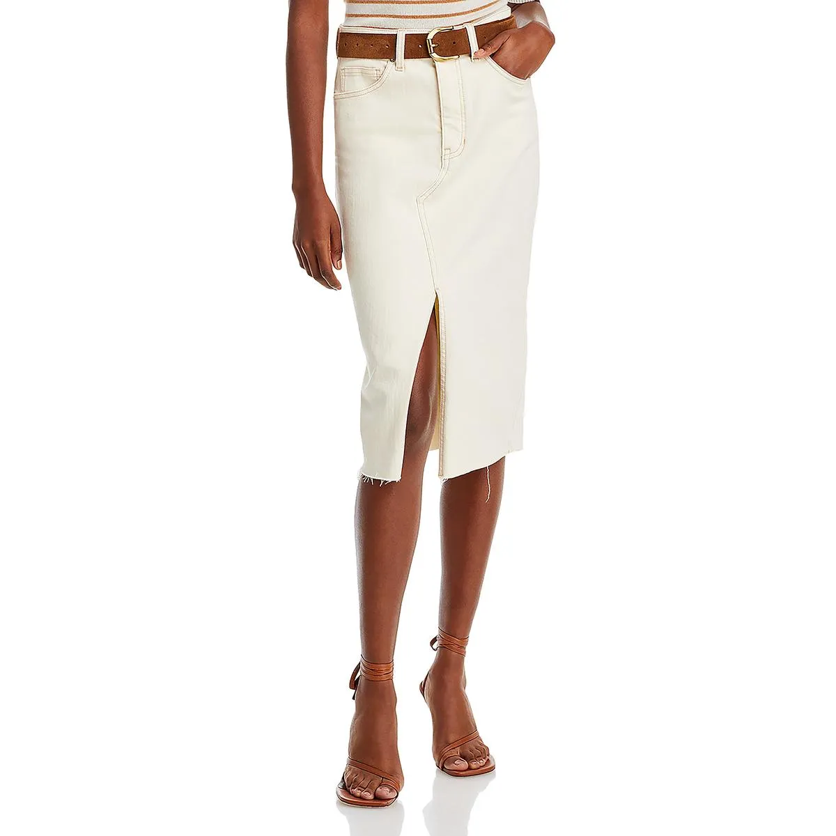 Breves Womens Denim Split Front Midi Skirt
