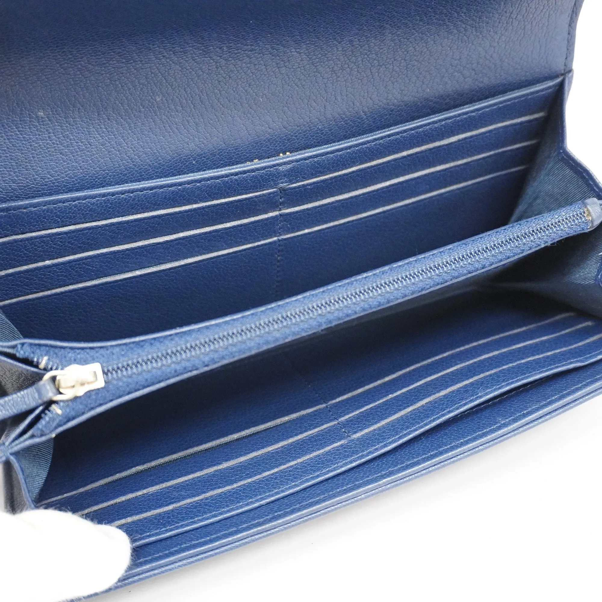 CHANEL  Bi-fold Long Wallet Gold Hardware Navy