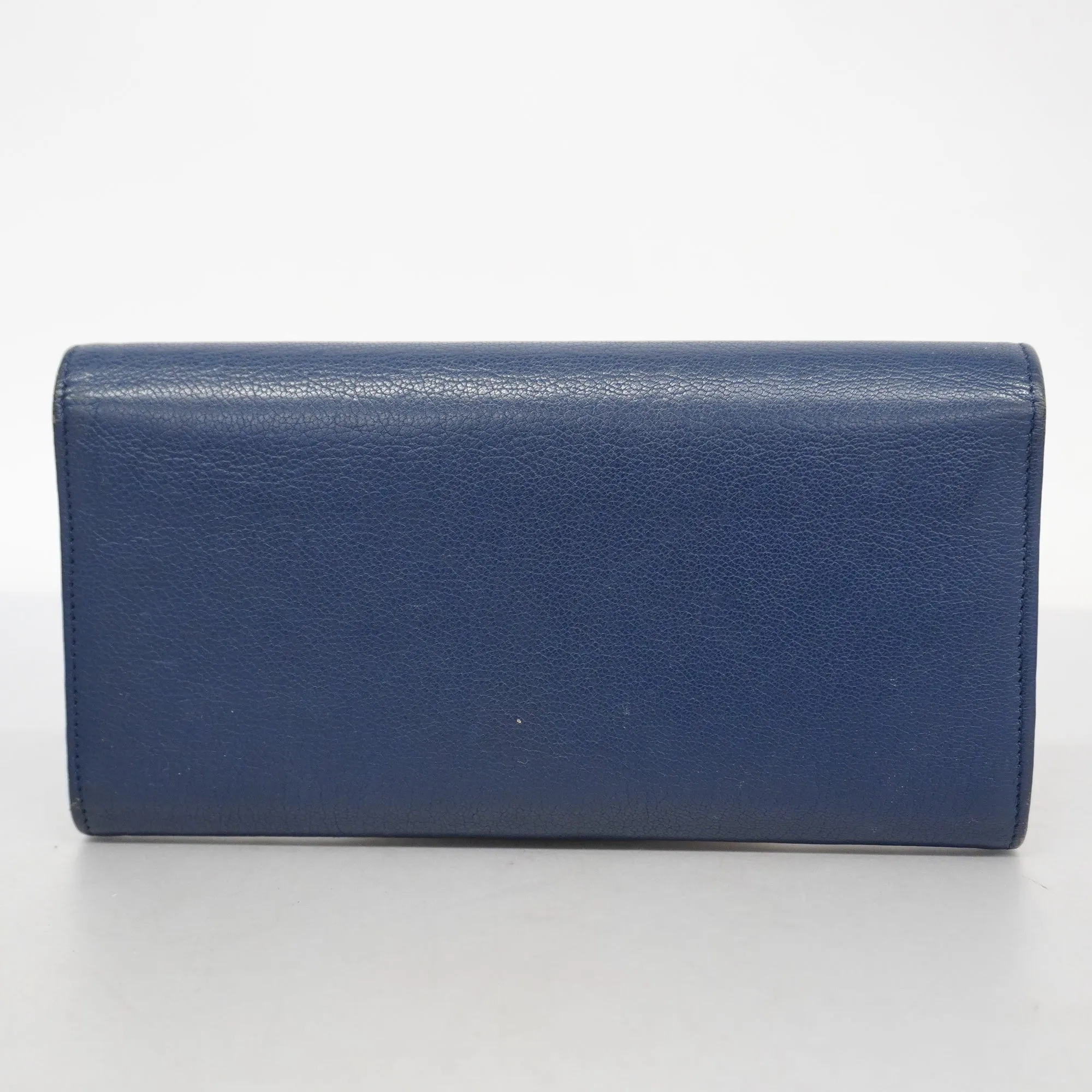 CHANEL  Bi-fold Long Wallet Gold Hardware Navy