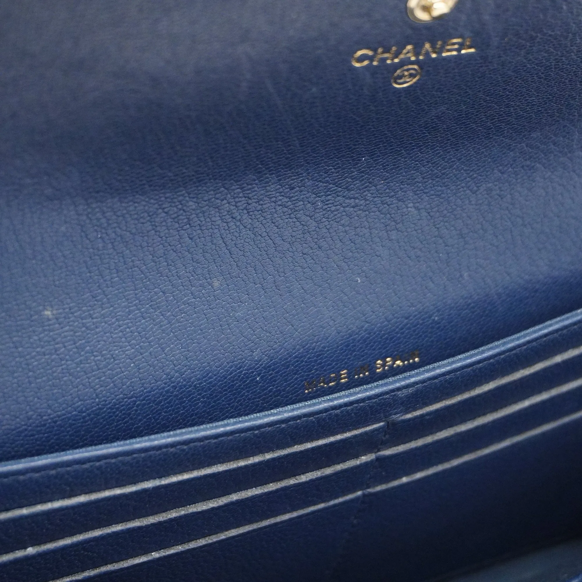 CHANEL  Bi-fold Long Wallet Gold Hardware Navy