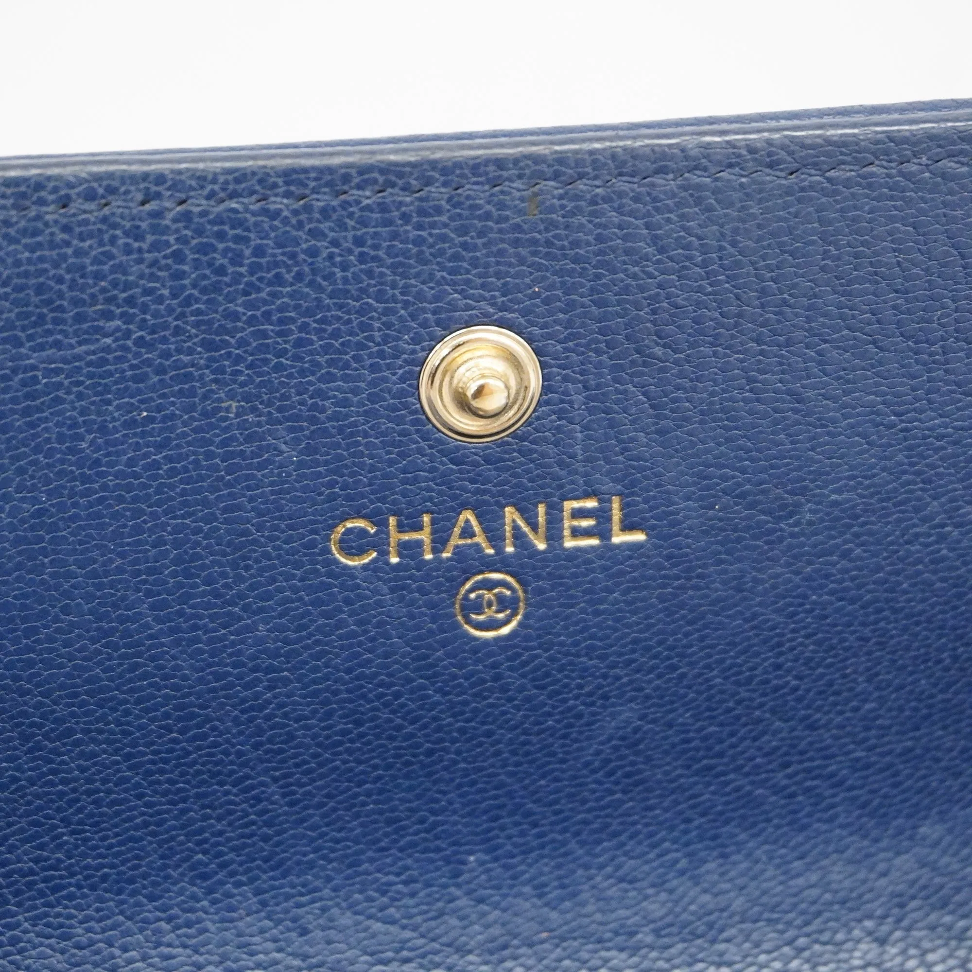 CHANEL  Bi-fold Long Wallet Gold Hardware Navy