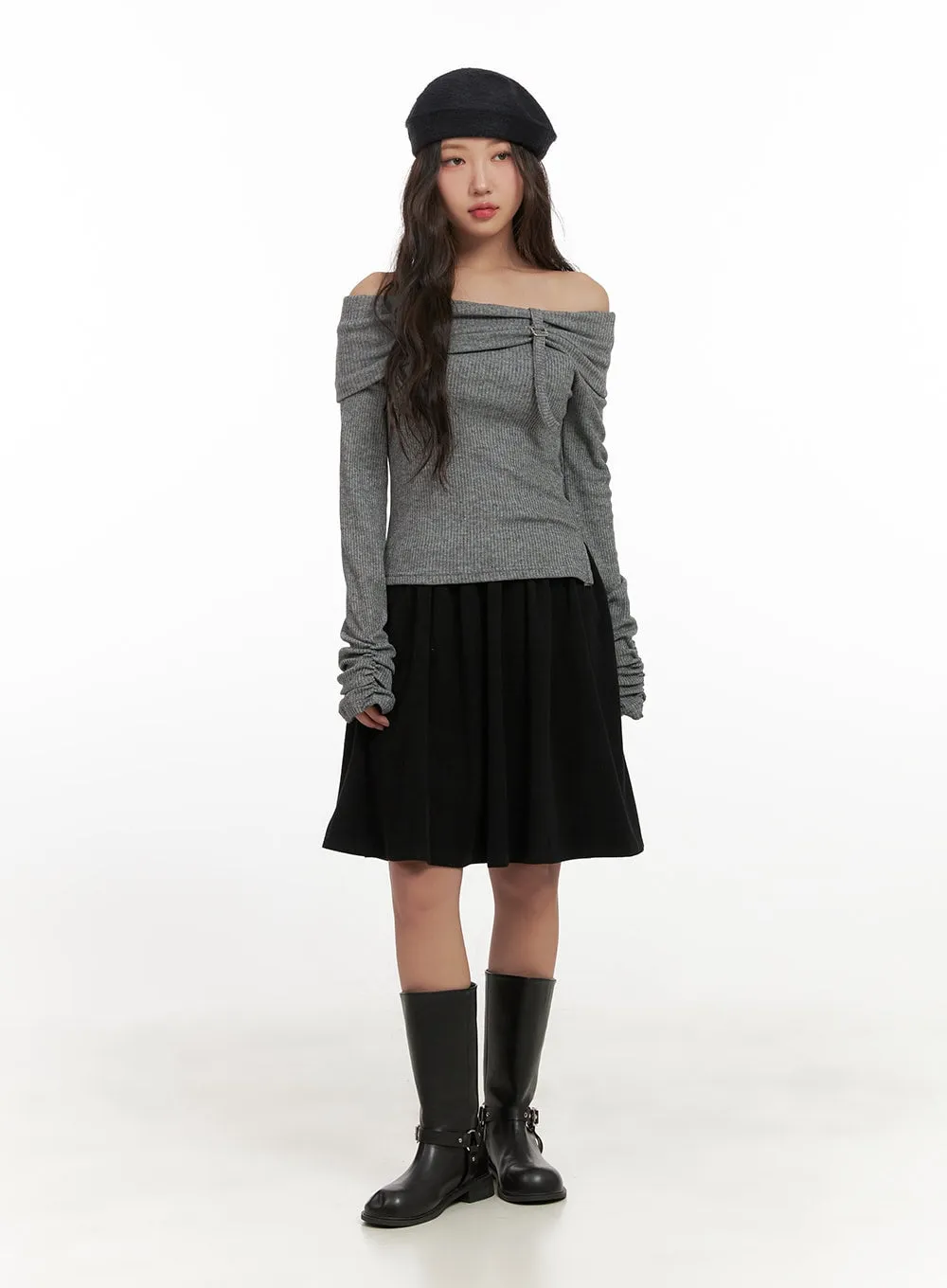 Coruduroy Flared Midi Skirt CN426