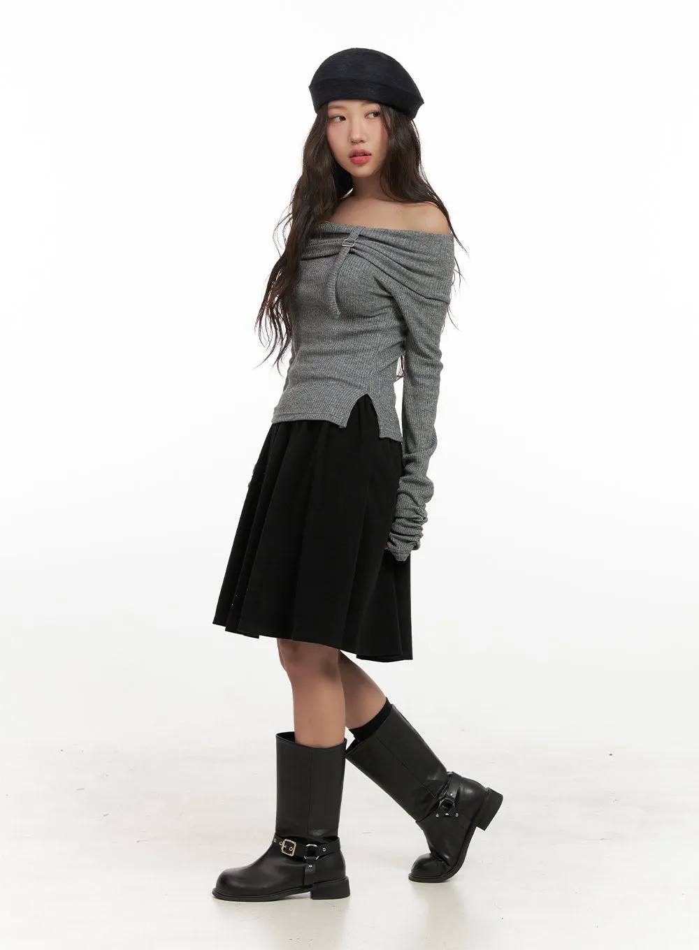 Coruduroy Flared Midi Skirt CN426