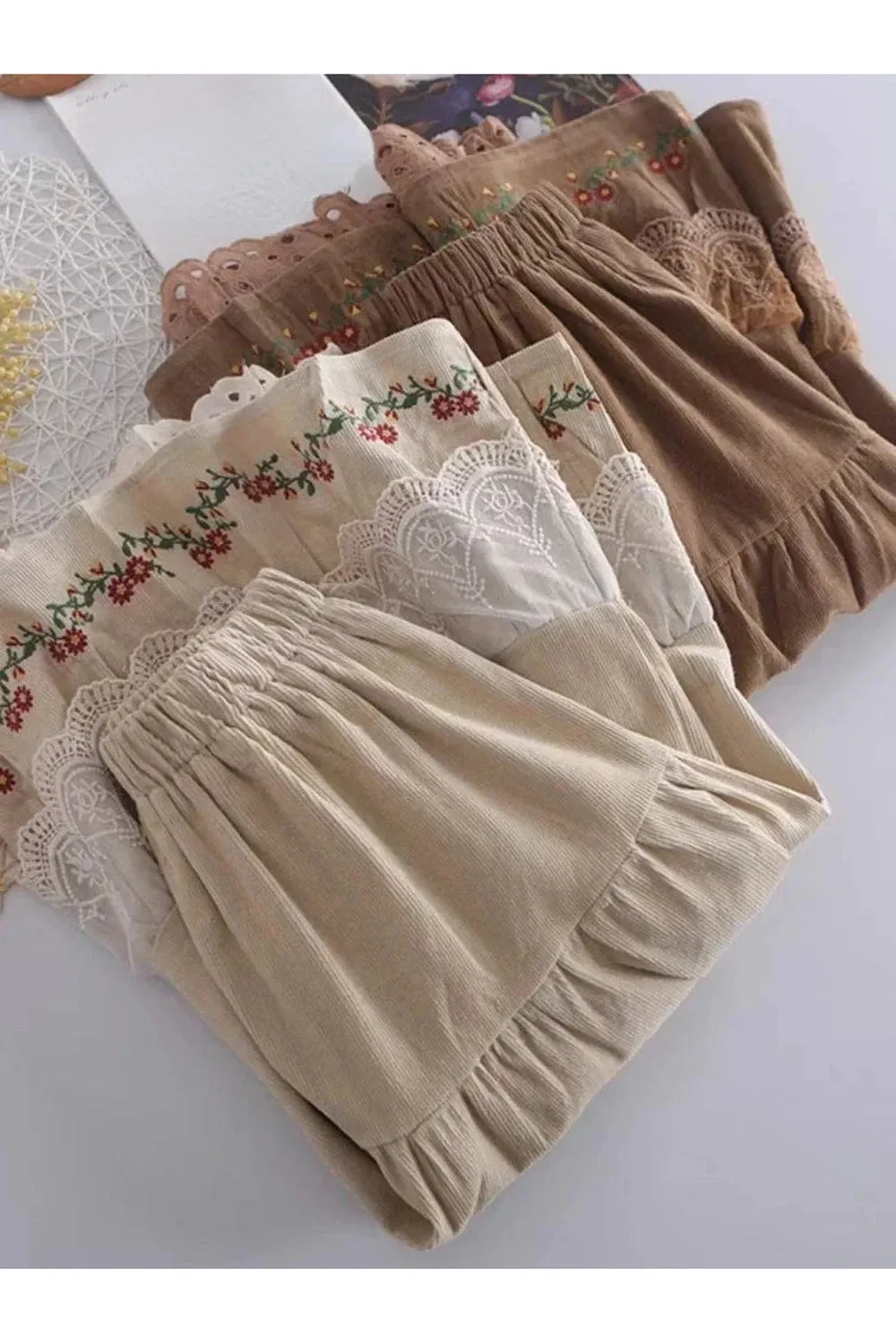 Embroidery Floral Midi Skirt