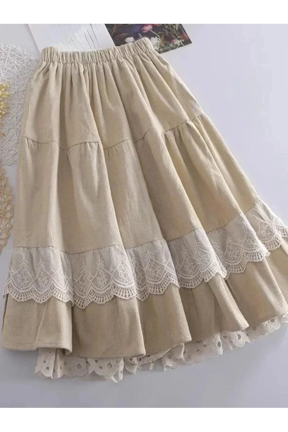 Embroidery Floral Midi Skirt