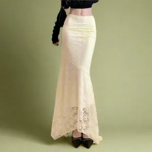 Fairycore Ivory Lace Flared Maxi Skirt