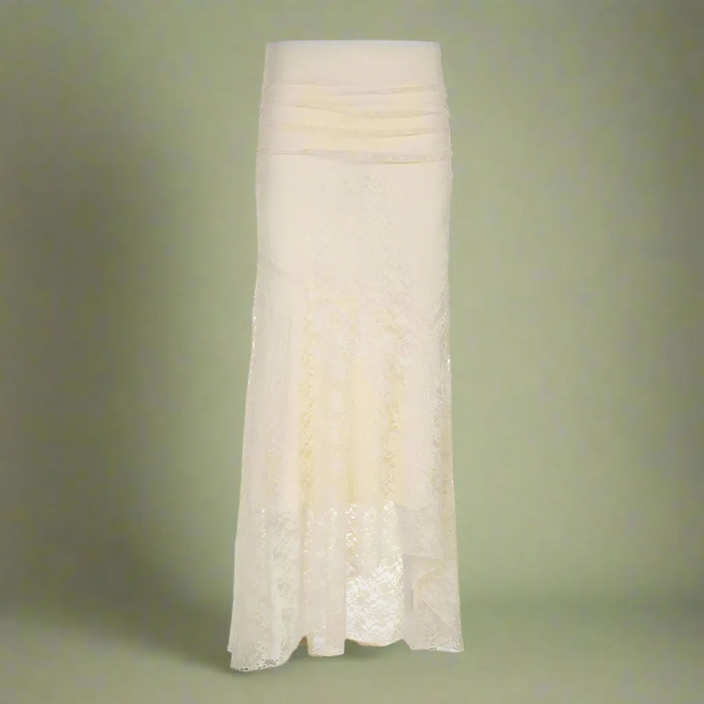 Fairycore Ivory Lace Flared Maxi Skirt