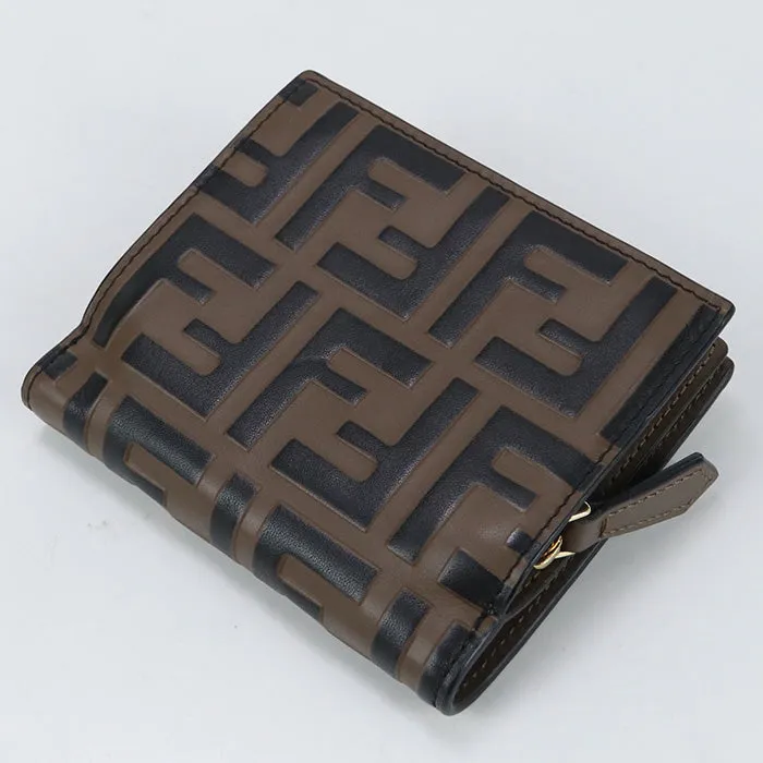 FENDI 8M0386 AAFM F13VK Bi-fold wallet F is Fendi Zucca Continental leather Brown Women