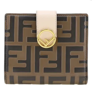 FENDI Bifold Wallet 8M0386 leather Brown / Pink Embossed logo Zucca F is Fendi Women Used