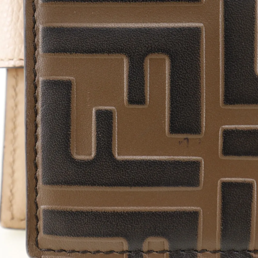 FENDI Bifold Wallet 8M0386 leather Brown / Pink Embossed logo Zucca F is Fendi Women Used