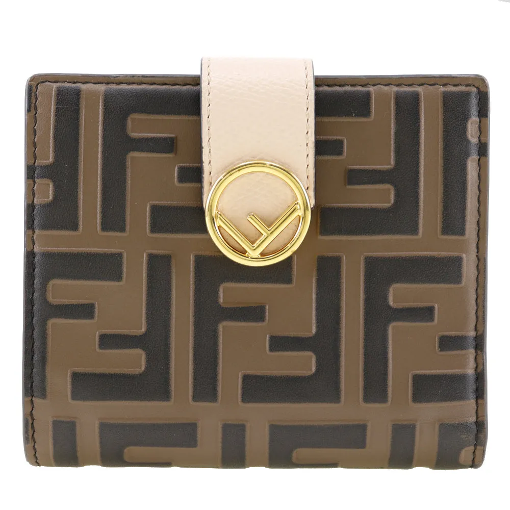 FENDI Bifold Wallet 8M0386 leather Brown / Pink Embossed logo Zucca F is Fendi Women Used