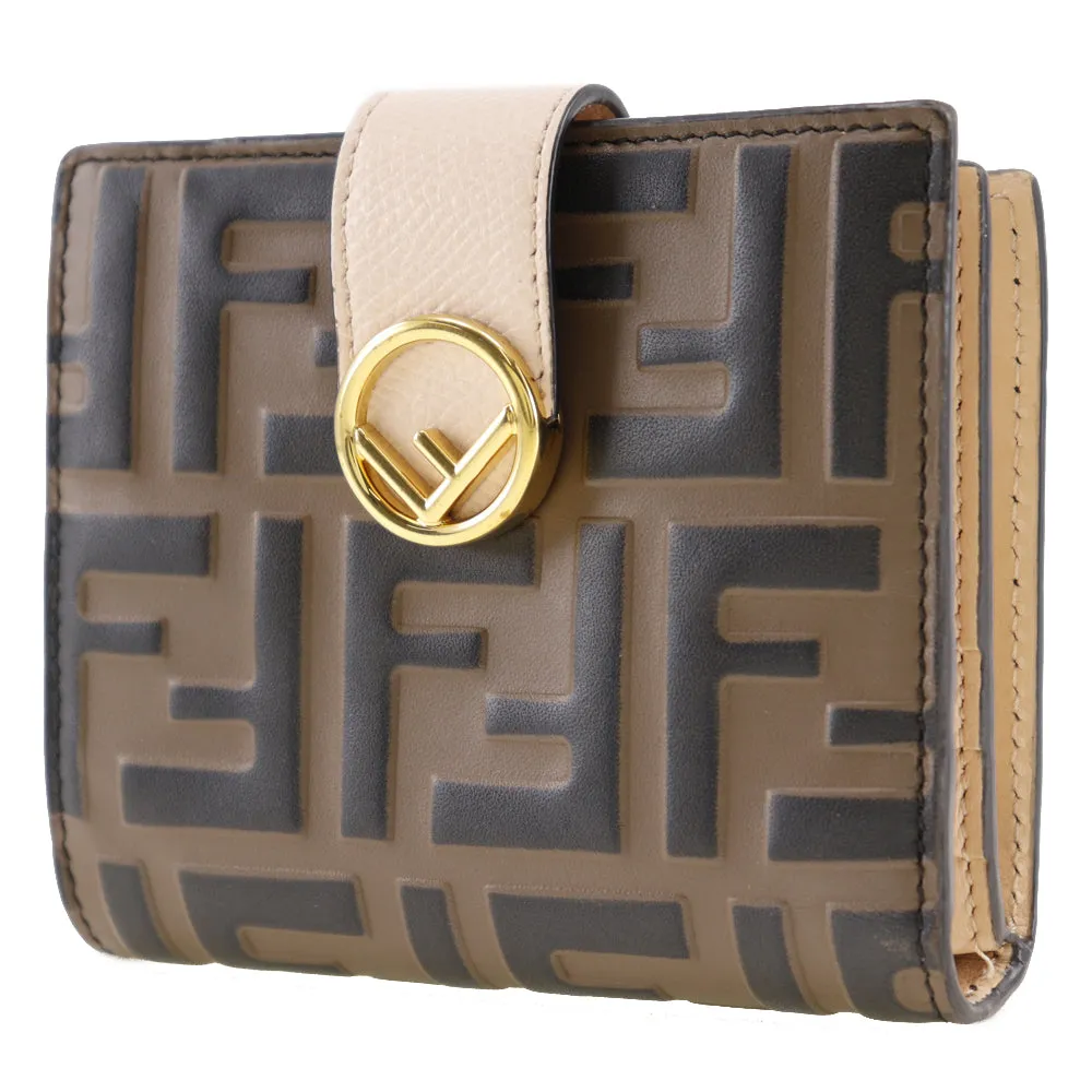 FENDI Bifold Wallet 8M0386 leather Brown / Pink Embossed logo Zucca F is Fendi Women Used
