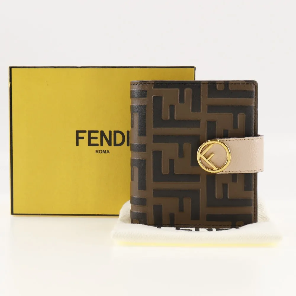 FENDI Bifold Wallet 8M0386 leather Brown / Pink Embossed logo Zucca F is Fendi Women Used