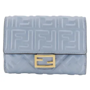FENDI Bifold Wallet 8M0419 Calfskin light blue FF Emboss Medium Baguette Women Used