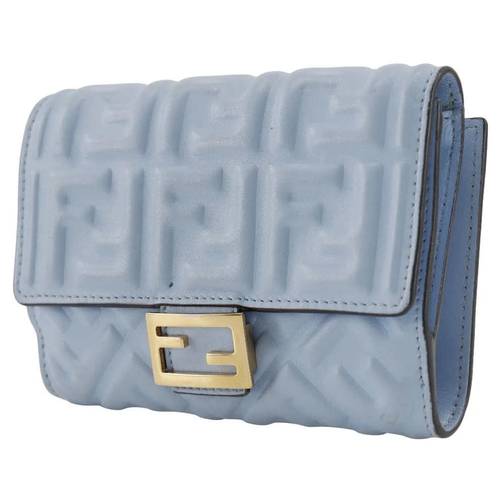 FENDI Bifold Wallet 8M0419 Calfskin light blue FF Emboss Medium Baguette Women Used