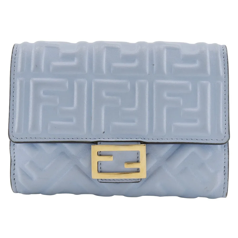 FENDI Bifold Wallet 8M0419 Calfskin light blue FF Emboss Medium Baguette Women Used