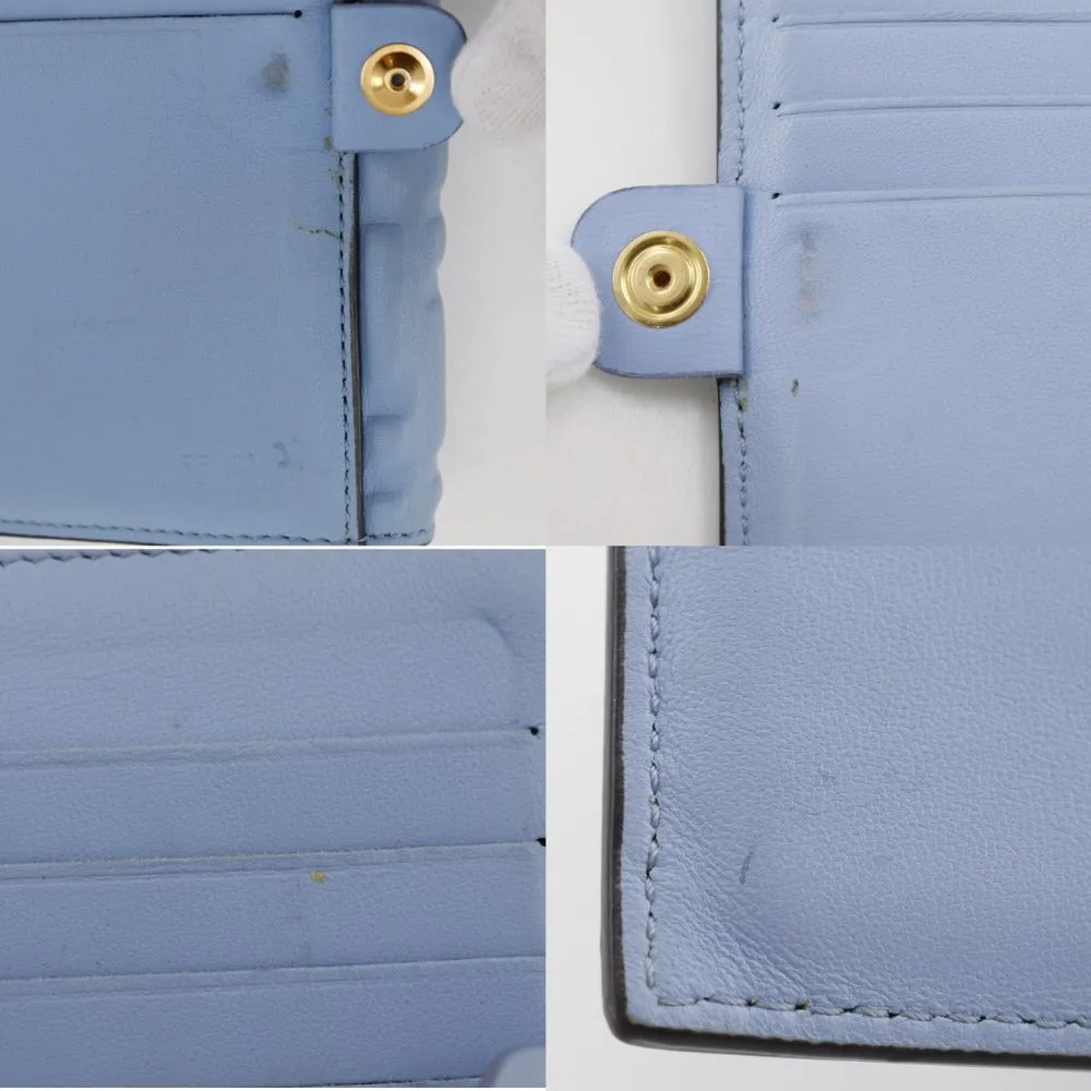 FENDI Bifold Wallet 8M0419 Calfskin light blue FF Emboss Medium Baguette Women Used