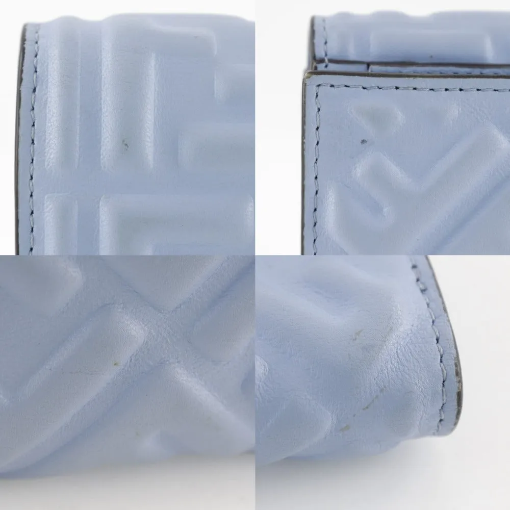 FENDI Bifold Wallet 8M0419 Calfskin light blue FF Emboss Medium Baguette Women Used