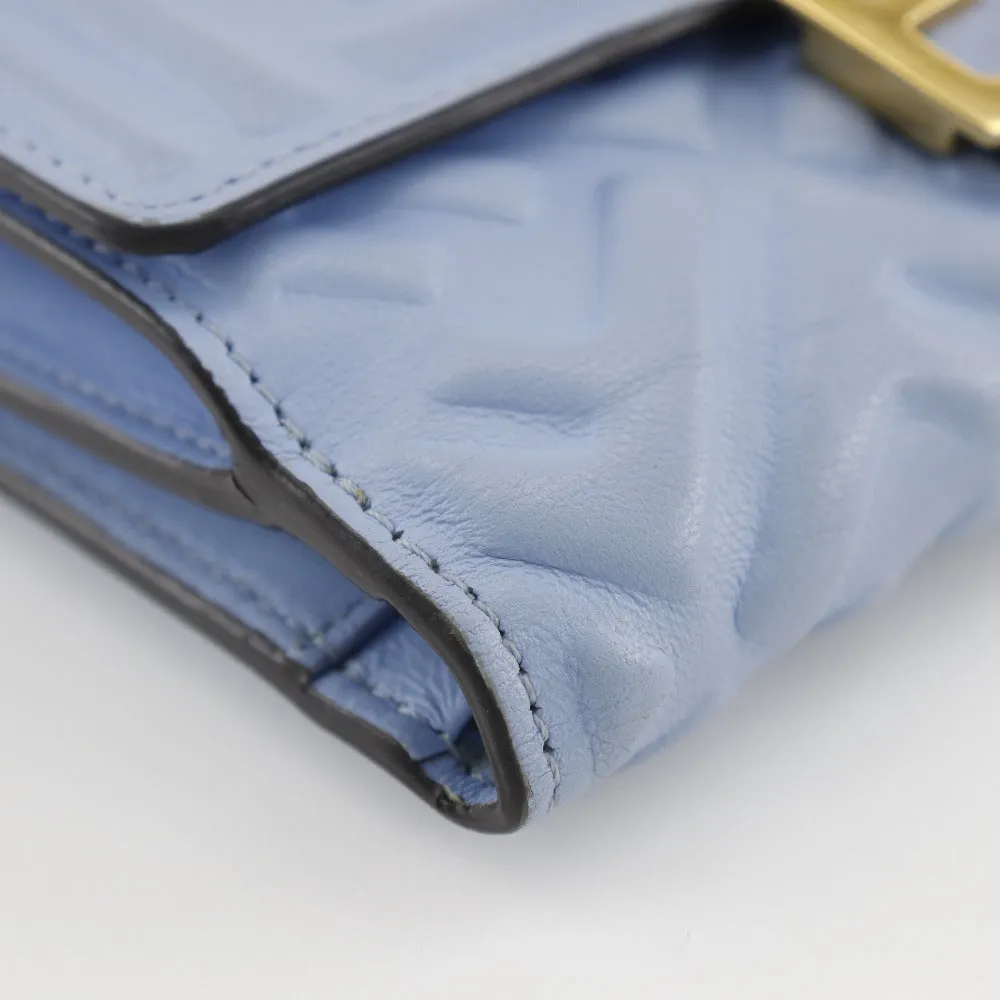 FENDI Bifold Wallet 8M0419 Calfskin light blue FF Emboss Medium Baguette Women Used