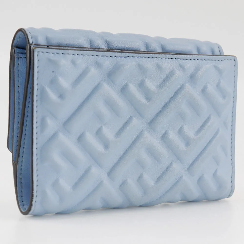 FENDI Bifold Wallet 8M0419 Calfskin light blue FF Emboss Medium Baguette Women Used