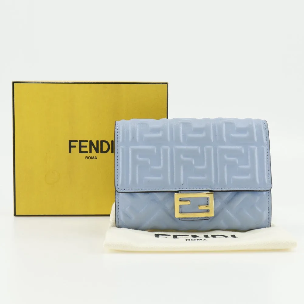 FENDI Bifold Wallet 8M0419 Calfskin light blue FF Emboss Medium Baguette Women Used