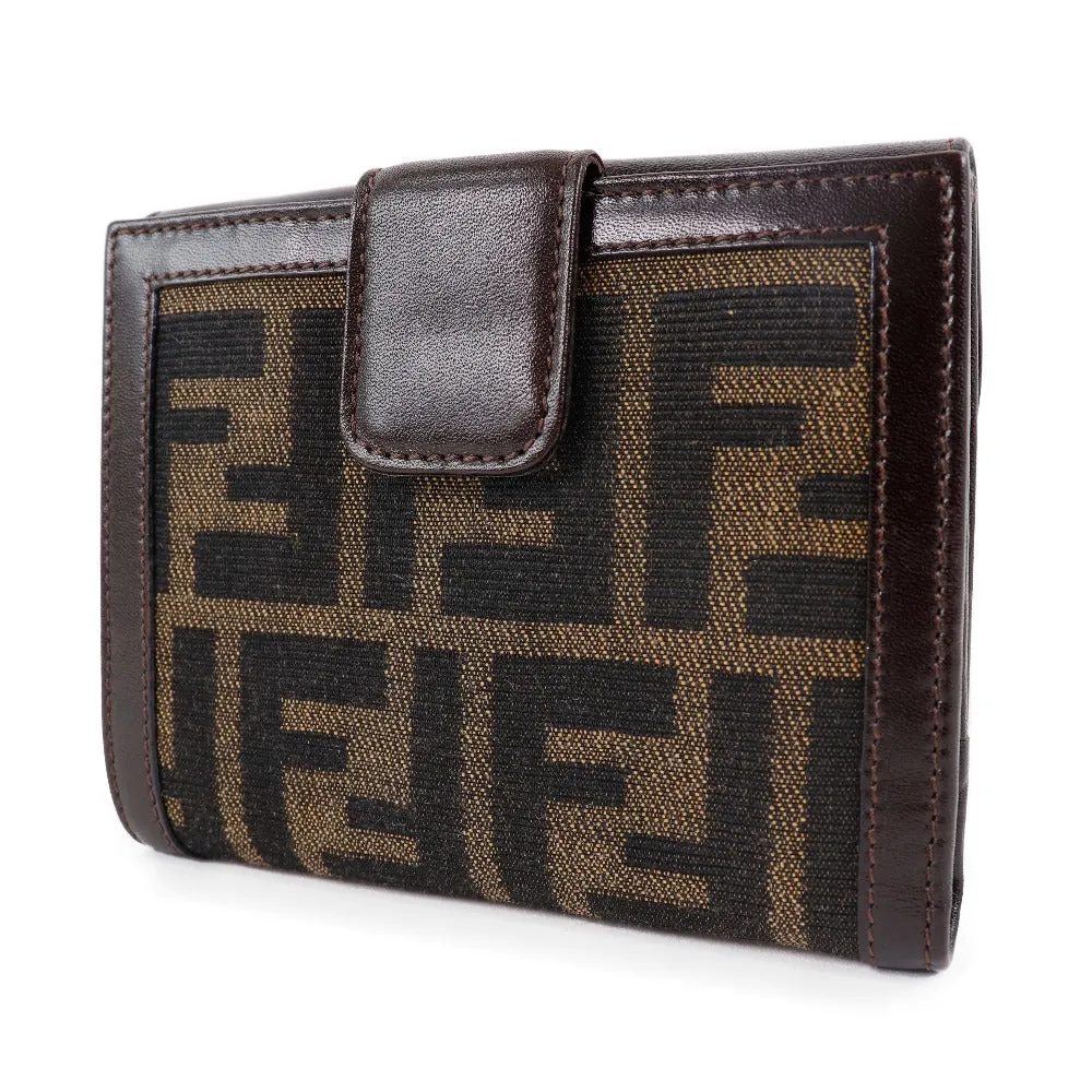 FENDI Bifold Wallet Canvas, Calfskin Brown Zucca Women Used