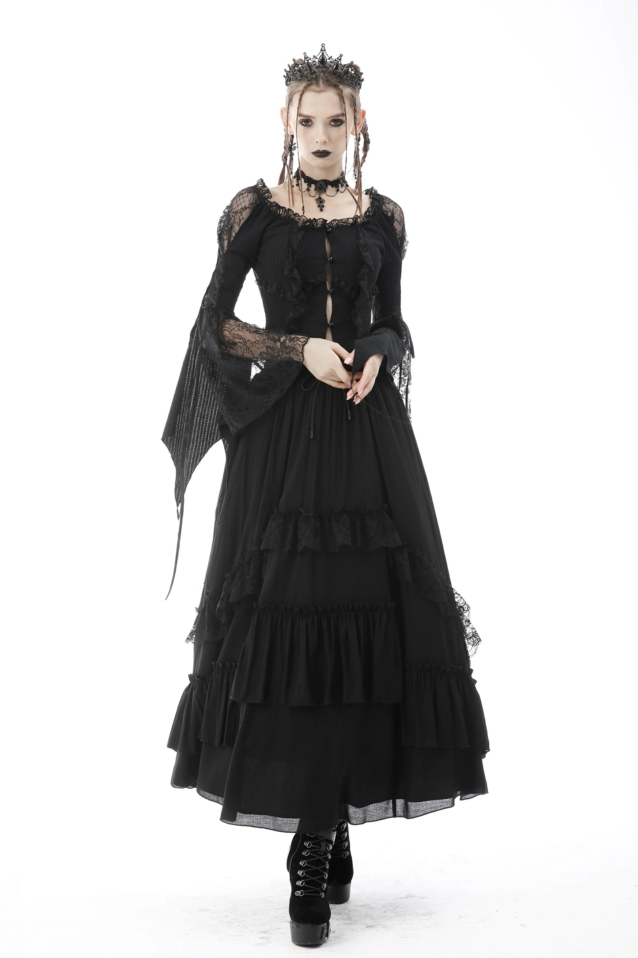 Gothic vintage frilly chiffon long skirt KW216