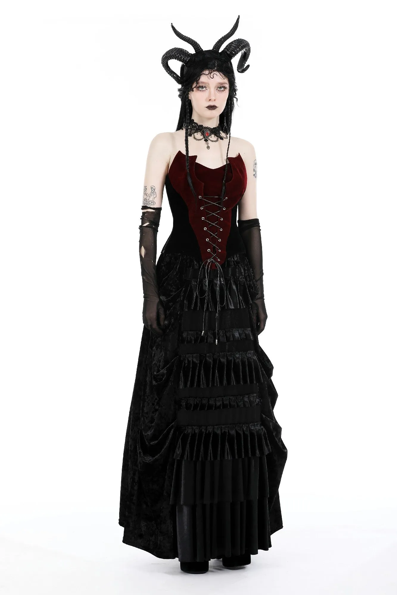 Gothic wave velvet long skirt KW341