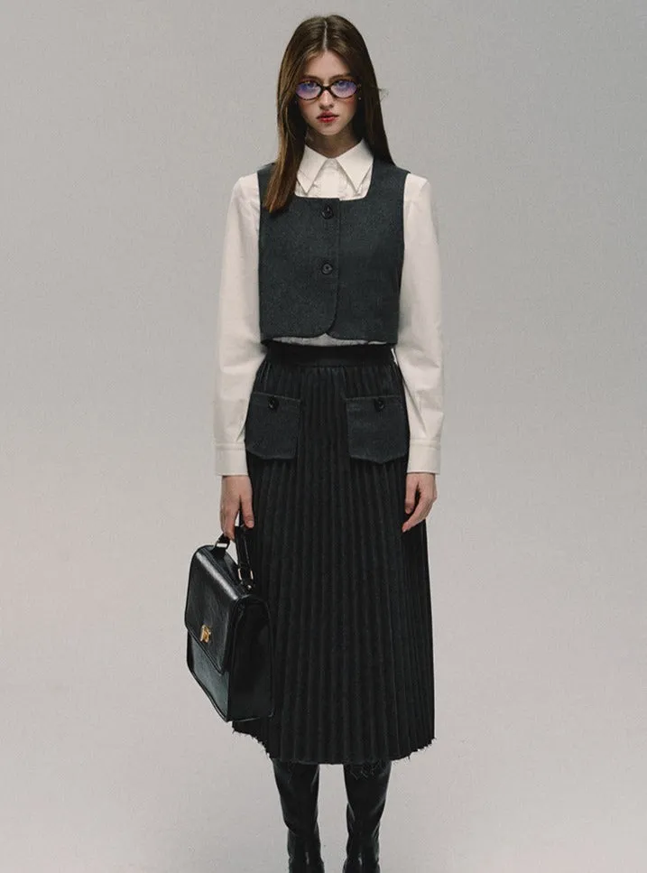 Gray College Long Skirt Best Bethi Barka Pleated