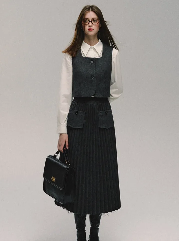 Gray College Long Skirt Best Bethi Barka Pleated