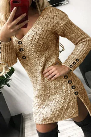 hulianfu Casual Print Split Joint V Neck Pencil Skirt Dresses