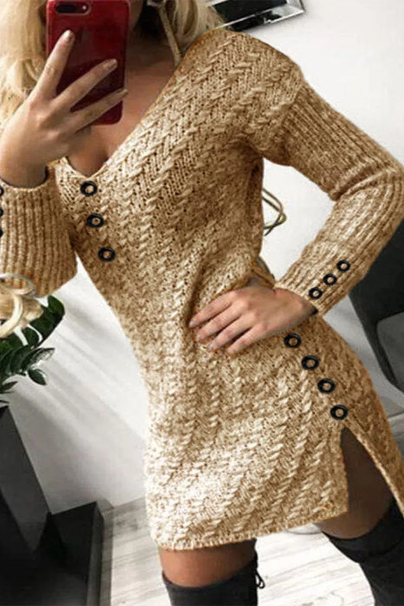 hulianfu Casual Print Split Joint V Neck Pencil Skirt Dresses