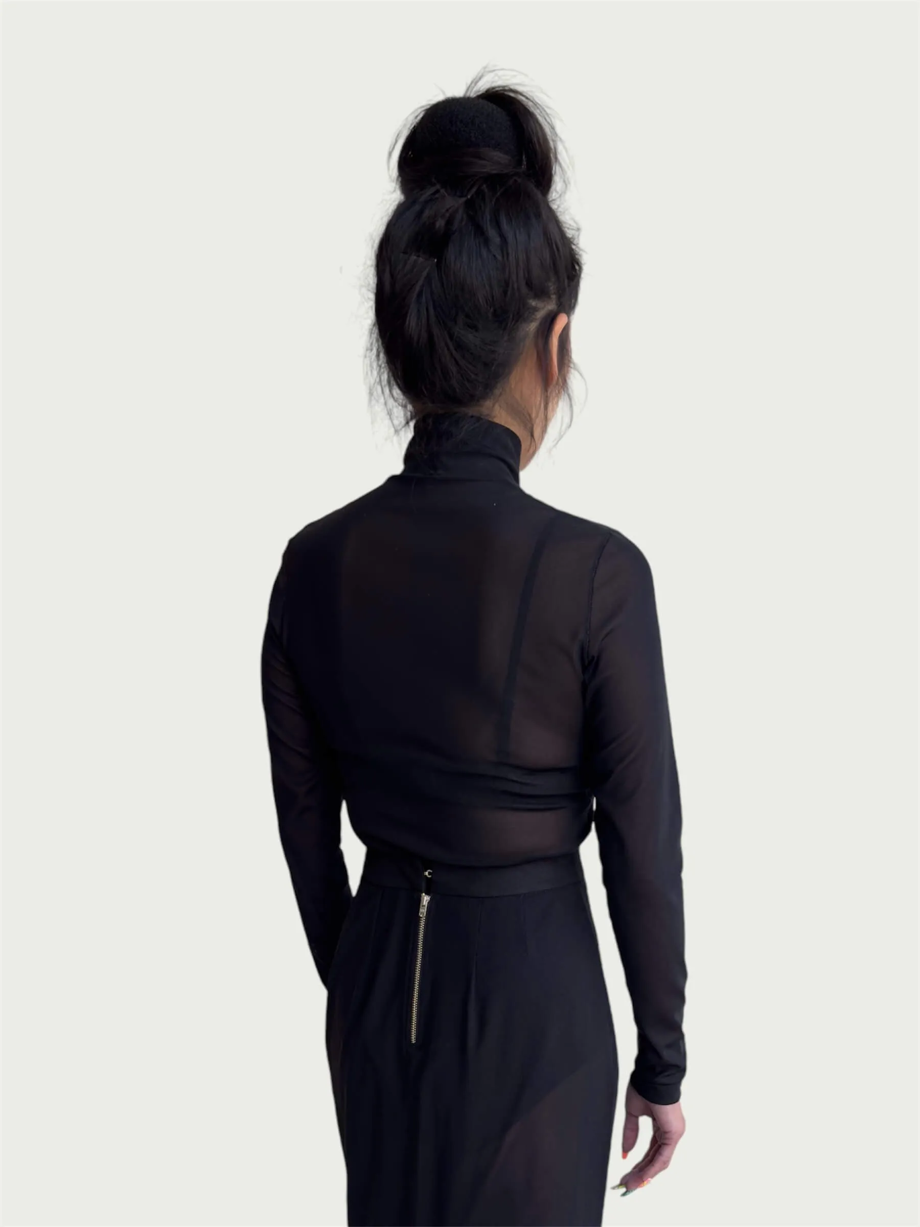 Mesh Mock Neck Top in Black