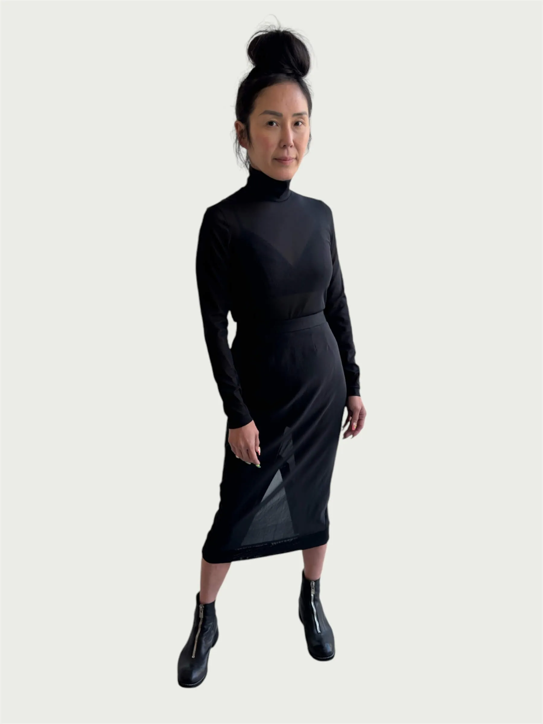Mesh Mock Neck Top in Black