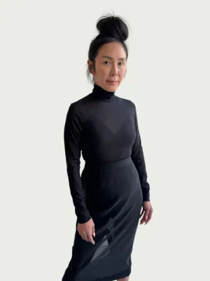 Mesh Mock Neck Top in Black