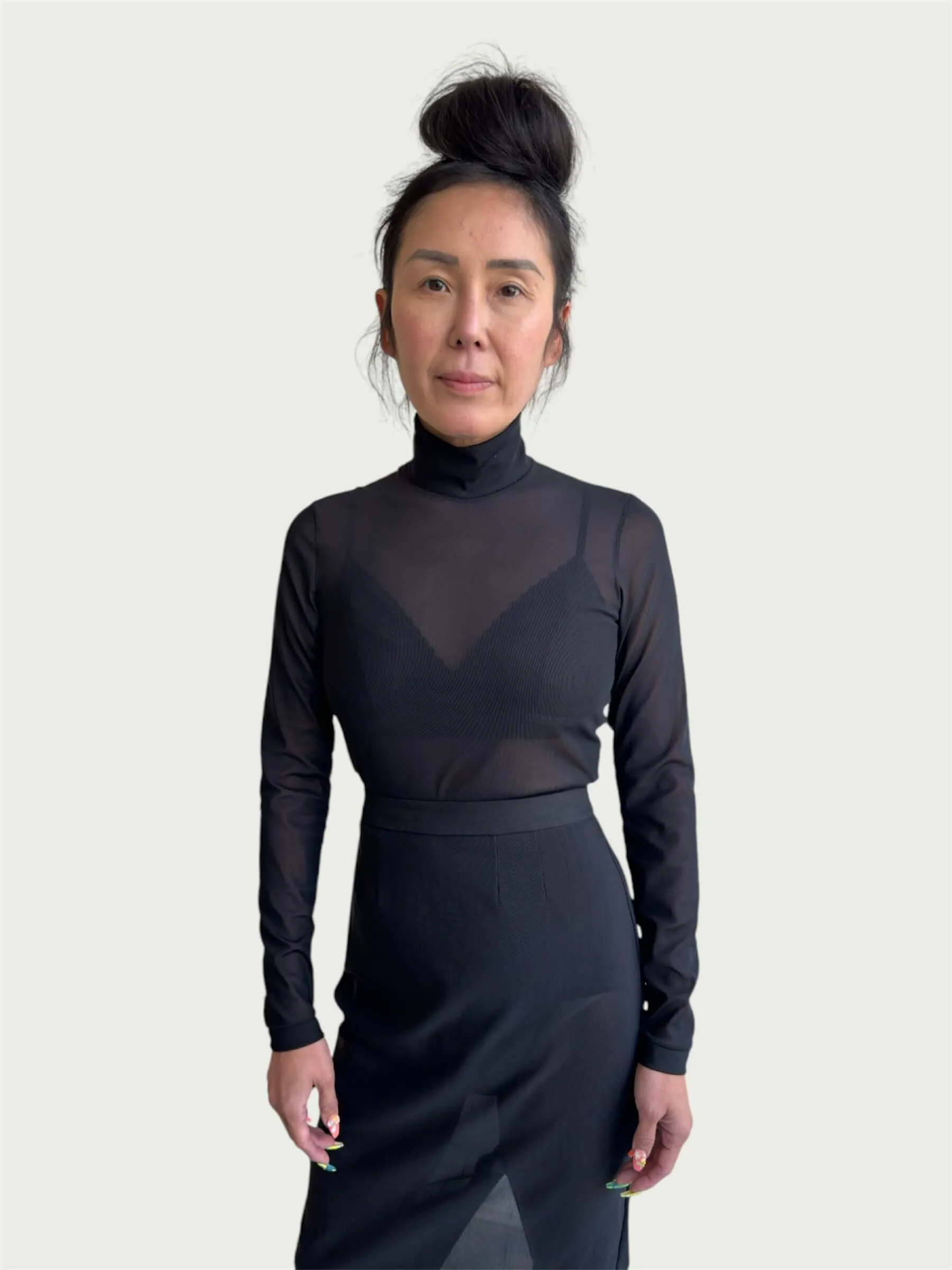 Mesh Mock Neck Top in Black