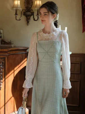 Pearl Suspender French Lace Skirt Shirt   Long
