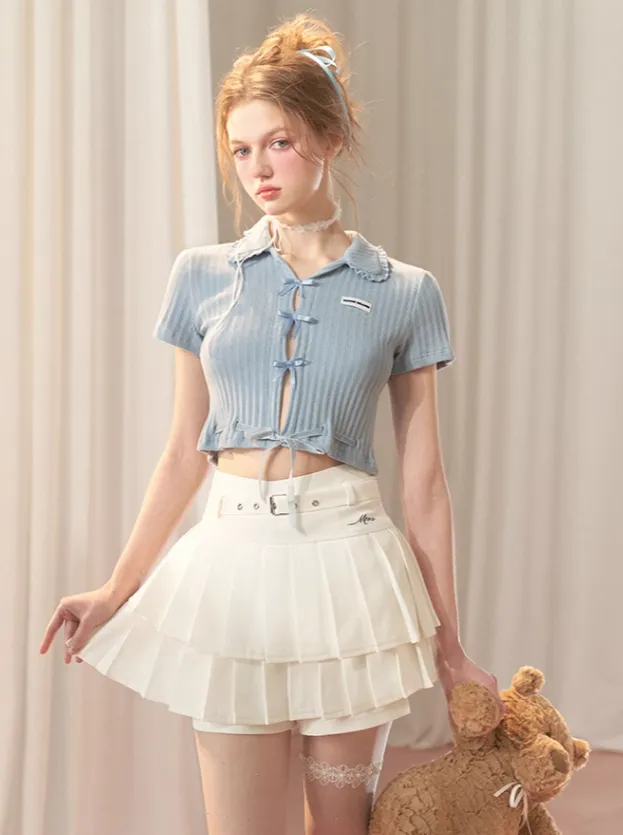 Pleated Skirt Waist High Short Logo