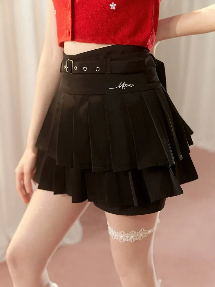 Pleated Skirt Waist High Short Logo