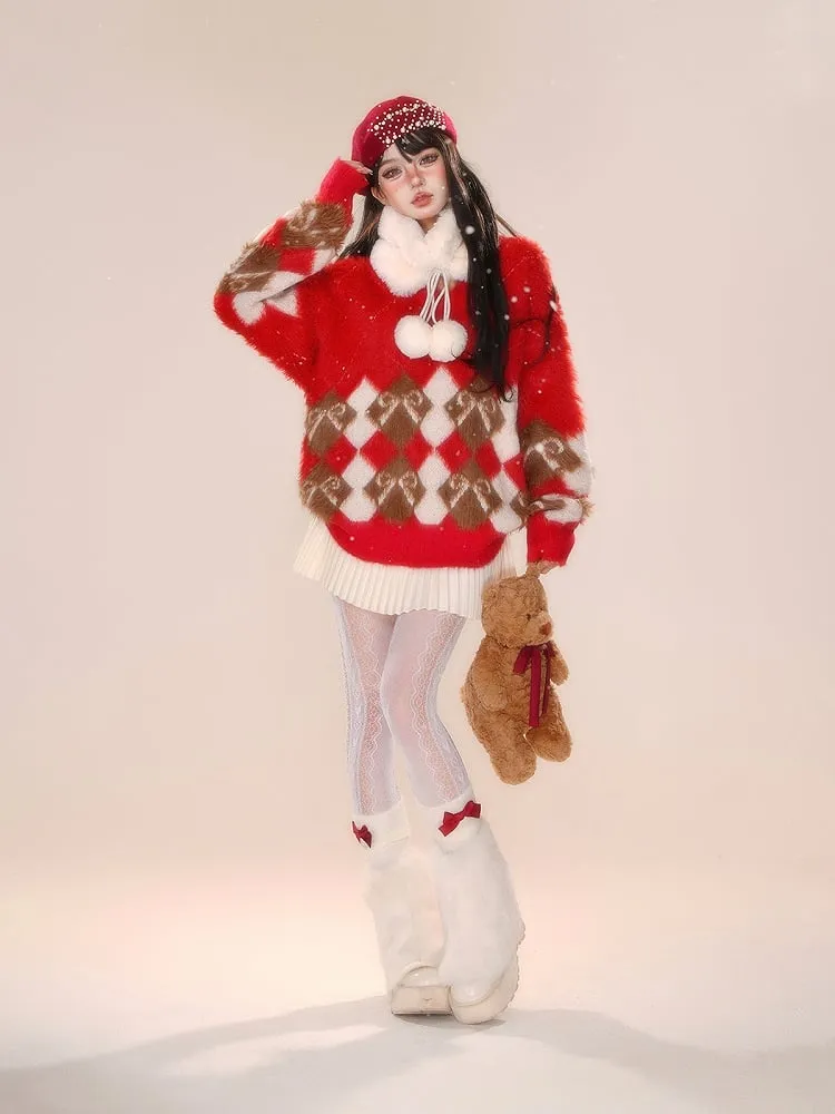 Pleated Skirt with Detachable Pompoms Decorated Bowknot