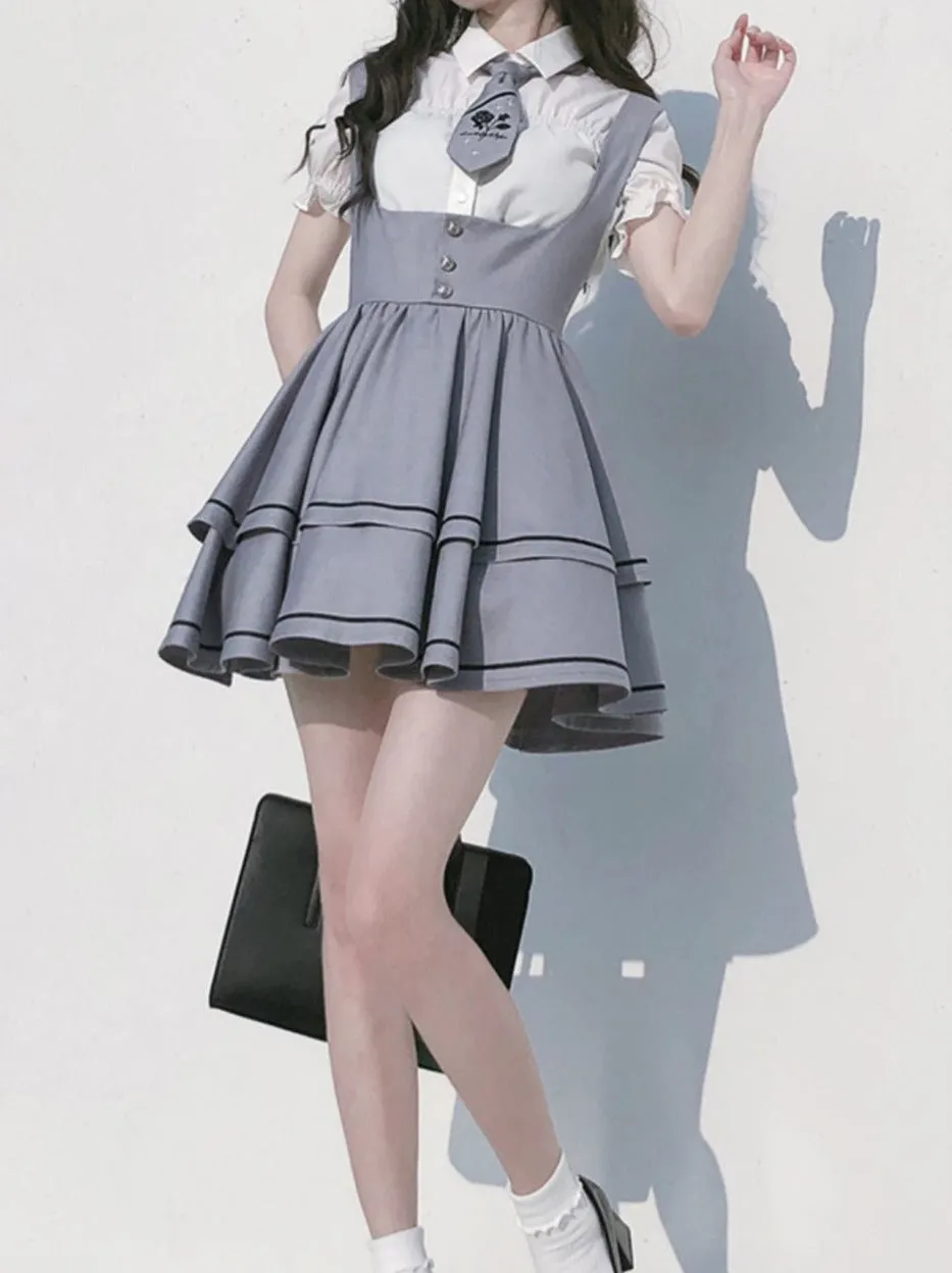 Puff Skirt Tutu Shirt Set Berry   Tie Cake Wild Sleeve Shirt Sleeve Suspender Long