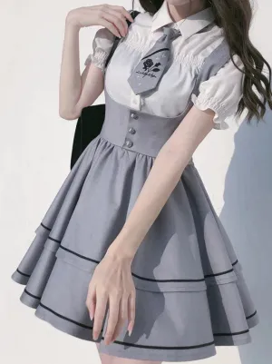 Puff Skirt Tutu Shirt Set Berry   Tie Cake Wild Sleeve Shirt Sleeve Suspender Long