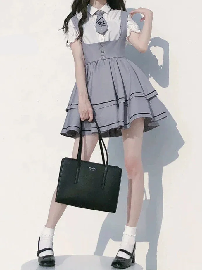 Puff Skirt Tutu Shirt Set Berry   Tie Cake Wild Sleeve Shirt Sleeve Suspender Long